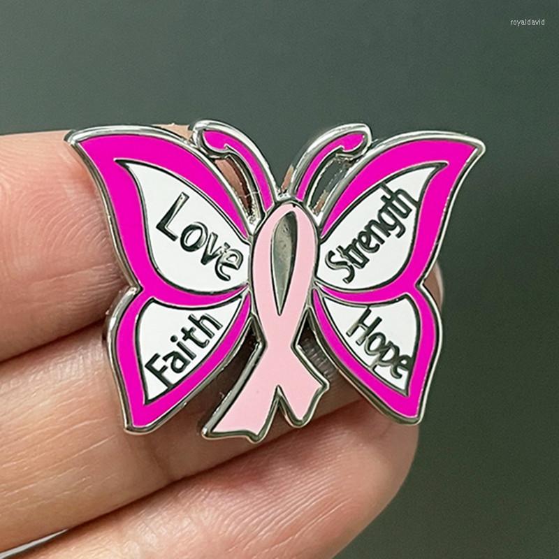 

Brooches Pink Ribbon Butterfly Enamel Brooch Love Faith Strength Hope Lapel Pin Breast Cancer Awareness Badge