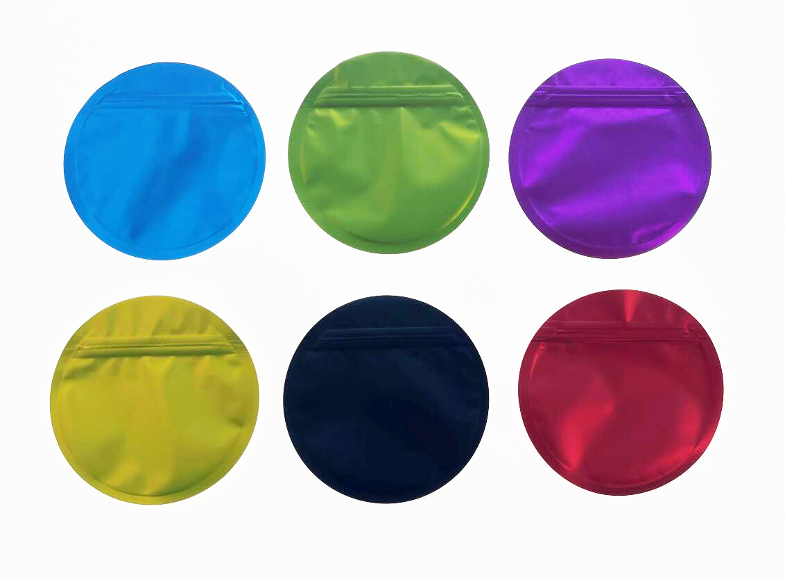 

Blank Plain Bags Irregular Round Shaped Bags Plastic Packaging Die Cut with Zipper Aluminum Foil Smell Proof 3.5g Mylar Bag