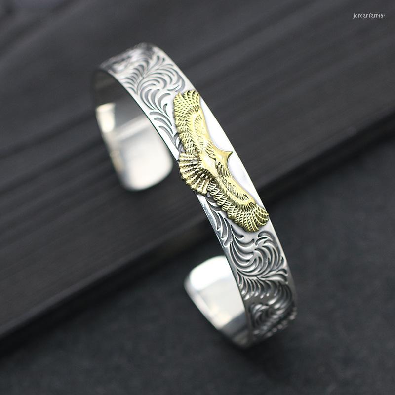 

Bangle Domineering Gold Color Flying Eagle Carving Texture Opening Bracelet Men's Hip Hop Punk Trend Jewelry