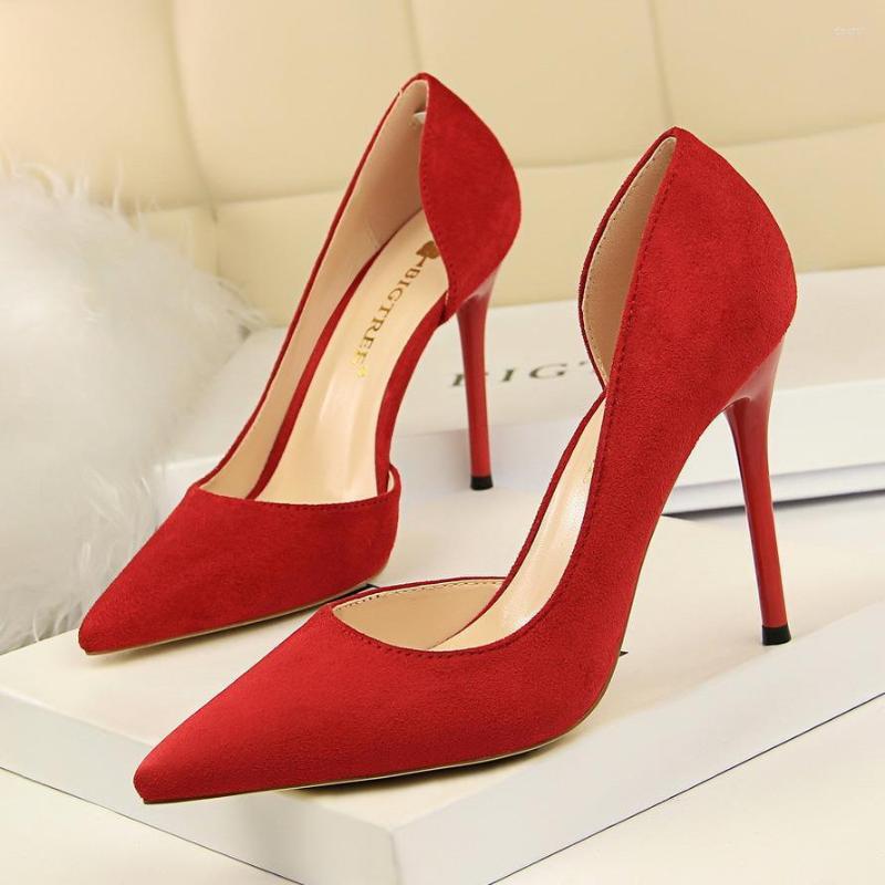 

Dress Shoes Women's High-Heeled Simple Thin Heel Ultra-High Suede Shallow Mouth Tip Side Hollow Single, Black