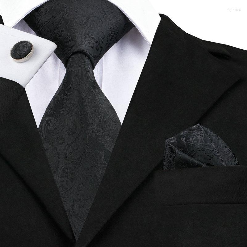 

Bow Ties Mens Tie Black Paisley Silk Jacquard Necktie Hanky Cufflink Set Business Casual For Men C-823