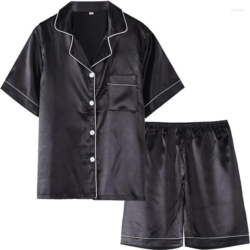 

Men's Sleepwear Summer Pajamas For Ladies Short-sleeve Shorts Ice Silk Cardigan Satin Pyjamas Nightwear Cute Home Service Suit, Green