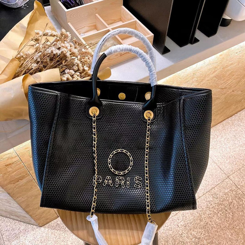 

CC Bags Luxury Brand Shoulder Bags Straw Women Classic Buckle Tote Bag Large Capacity Handbag Shopping Travel Shoulder Bag Suitcases Pochett, Black