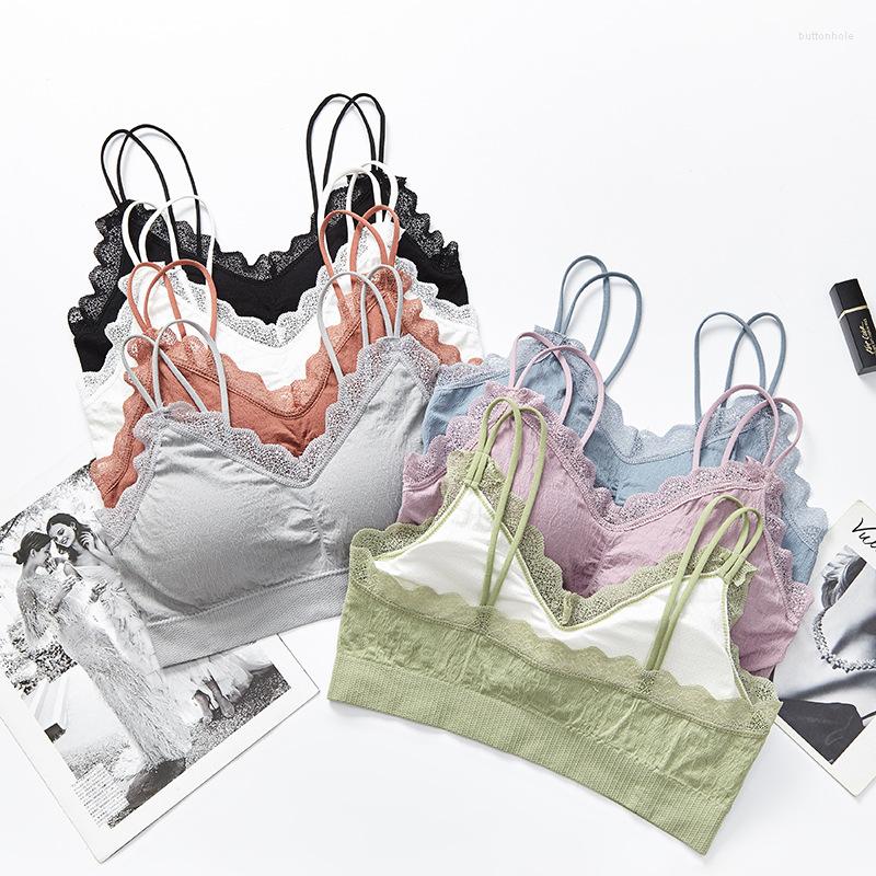 

Camisoles & Tanks Silk Underwear Thin Shoulder Lace Sexy Back Bra Girl Student Vest Type Comfortable, Black