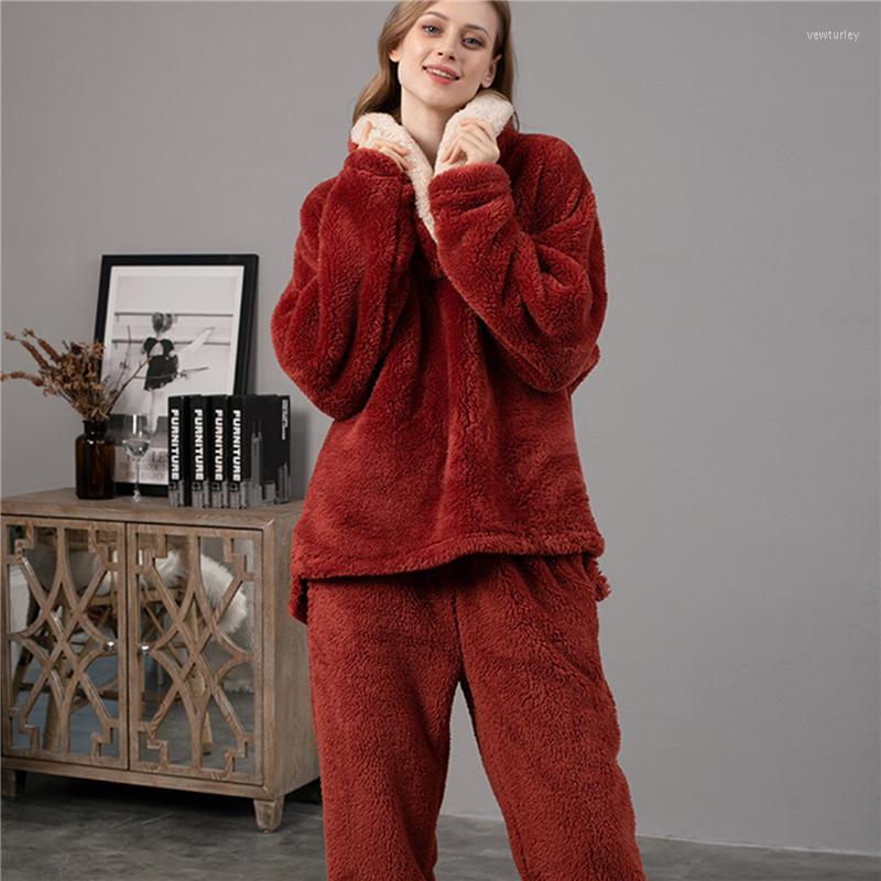 

Women's Sleepwear Winter Warm Velvet Purple Pajama Set For Women Home Satin Fashion Comfortable Plush Silk Soft Nightwear