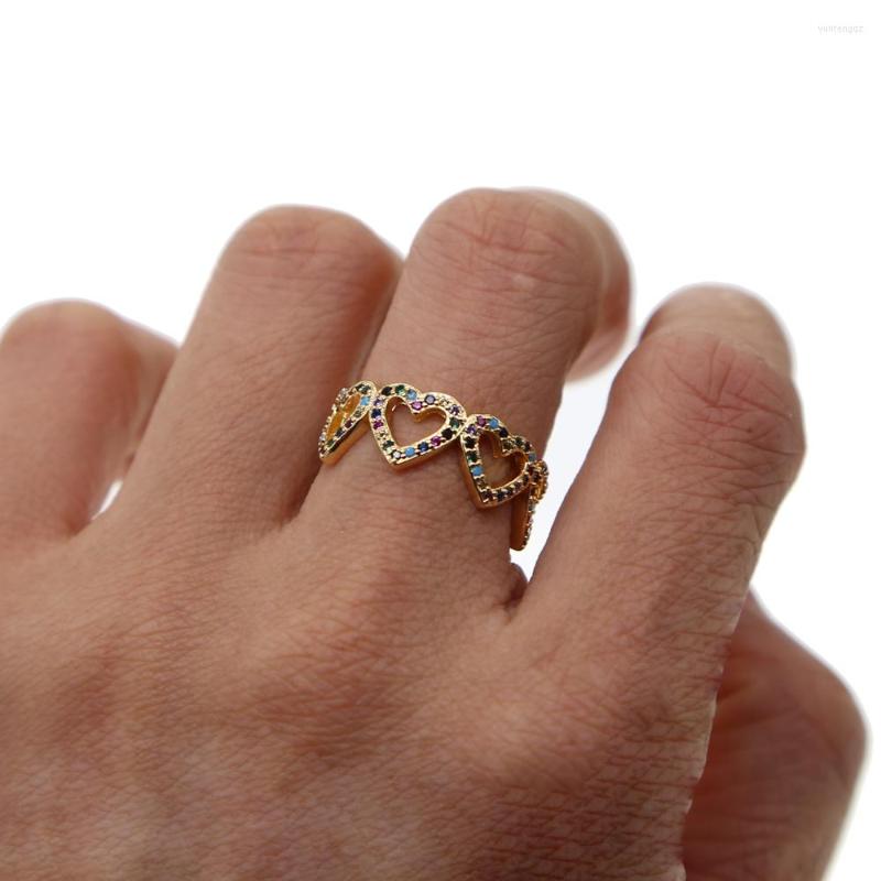 

Wedding Rings Arrived Gold Filled Finger Rainbow Colorful Cz Paved Heart Shape Lovely Band Ring For Women Lady Jewelry