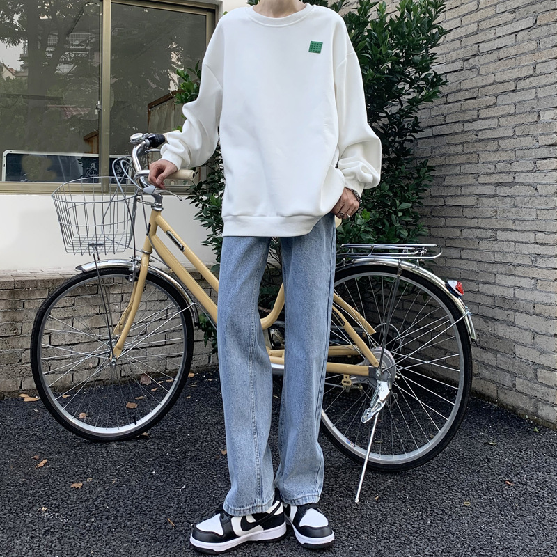 

Men's Jeans Drape Smoke Grey Made Old Jeans Men Straight Pipe Loose Port Style Autumn Wide Leg Mop Trousers, 7001 black