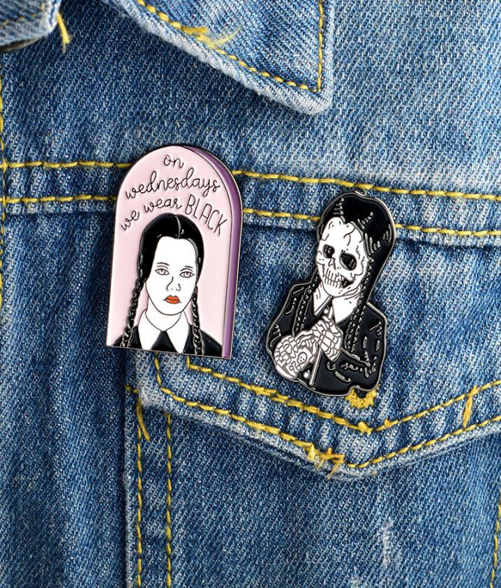 

The Addams Family Inspired Wednesday Addams Dark Enamel Pins Badge Denim Jacket Jewelry Gifts Brooches for Women Men6491467, Mixed colors