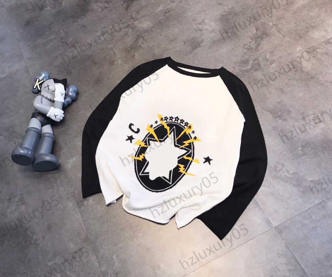 

Womens Clothes T-Shirts Chest Five-pointed Star Letter Embroidery Round Collar Pullover Shirt Matching Color Long Sleeves Loose Shirts Women Clothing, 12