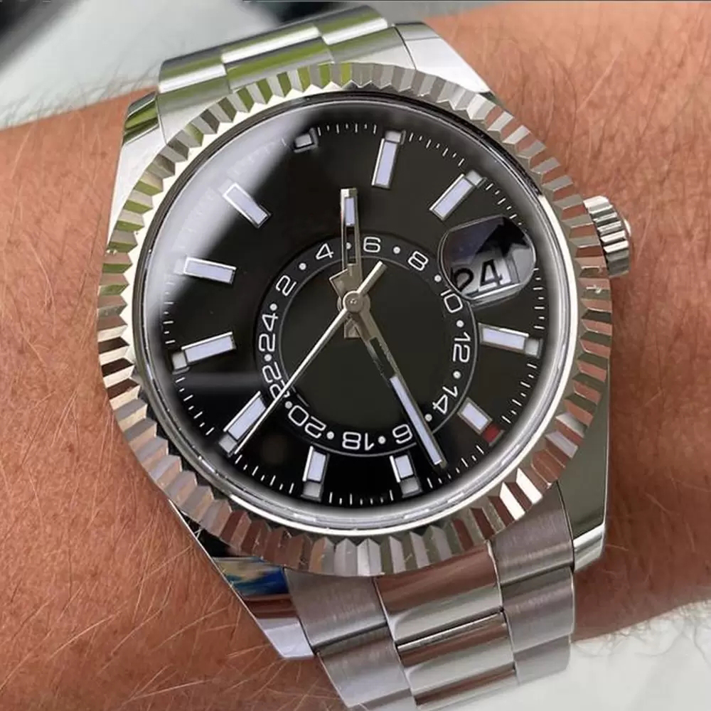 

Luxury 41MM Men's Watch Stainless Steel Folding Buckle Original Bracelet Automatic Rotating Bump Groove Bezel Sapphire Glass Wristwatches, Bag