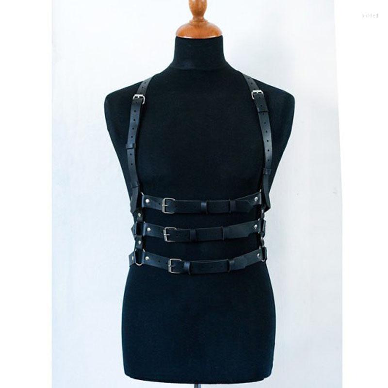 

Belts Retro Unisex Men Women Handcrafted Leather Harness Three Rows Body Bondage Underbust Suspenders Straps, Picture shown