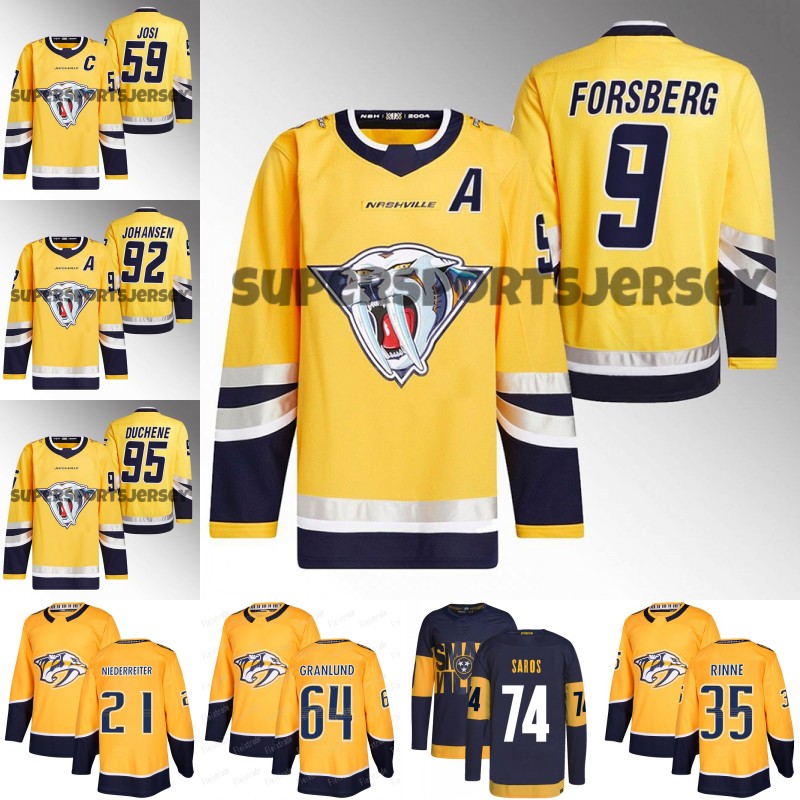 

"Nashville" Predators 2022 Reverse Retro Jersey Filip Forsberg Roman Josi David Rittich Ryan Johansen Matt Duchene Nick Cousins Mikael Granlund Jeannot Pratice 4