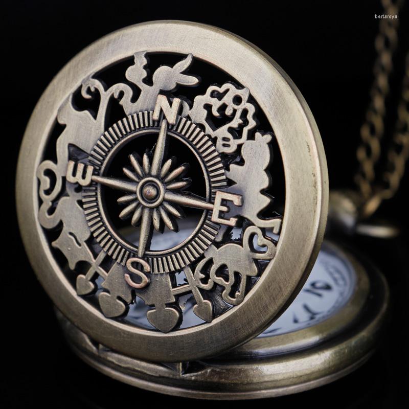 

Pocket Watches Antique Copper Steampunk Vintage Hollow Case Bronze Gear Quartz Watch Necklace Pendant Clock Chain Men's Women Gifts