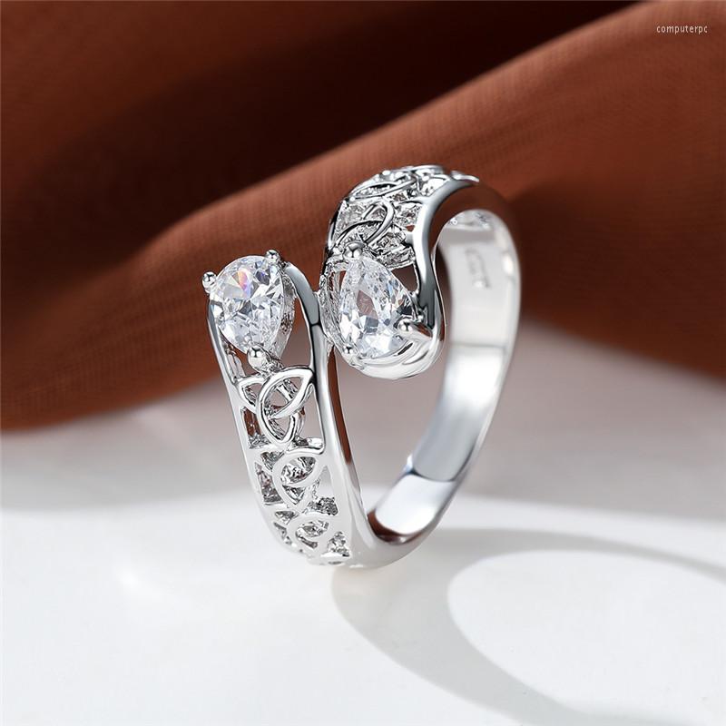 

Wedding Rings Luxury Female Crystal Flower Thin Ring Charm Silver Color Engagement White Zircon Stone For Women