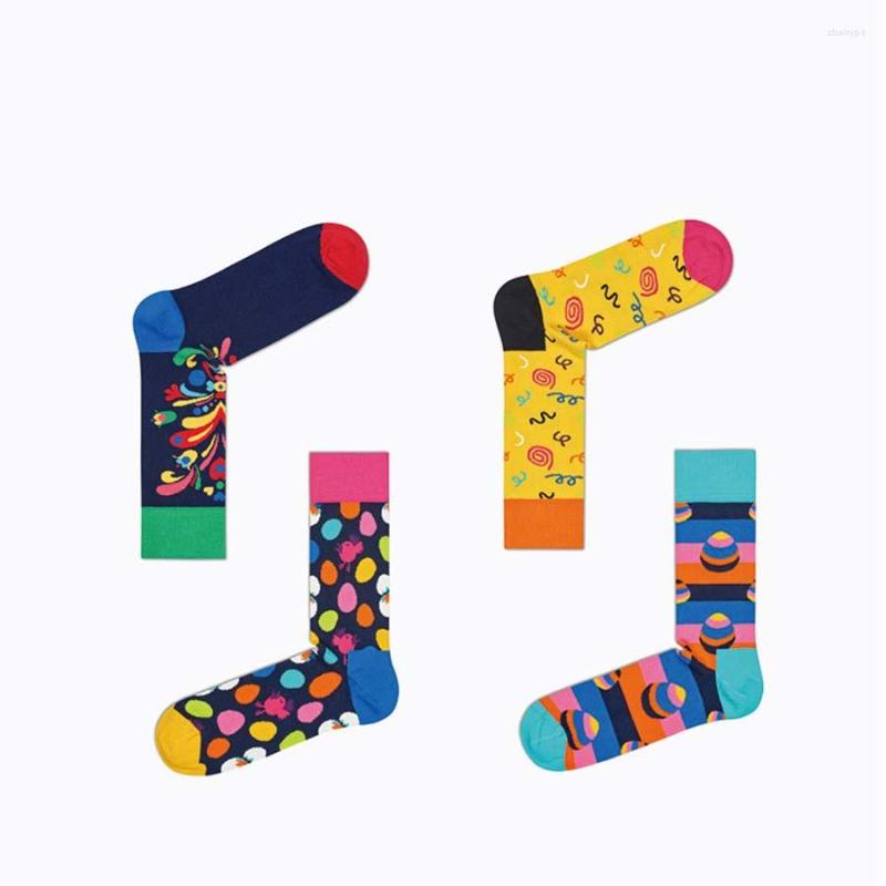 

Men's Socks European Hip Hop Men Funny Creative Stripe Dot Cotton Skateboard Crew Sokken Fashion Novelty Calcetines Hombre