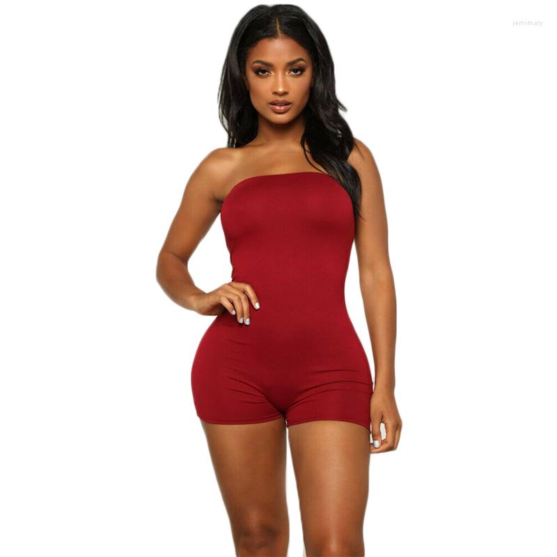 

Women' Tracksuits Summer Rompers Jumpsuits Fashion Women Clubwear Bodycon Clothes Set Sexy Solid Strapless Bandeau Charming Femme Outfits, Black