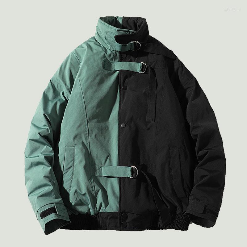 

Men' Down Winter Patchwork Parkas Mens Streetwear Hip Hop Cotton-Padded Warm Cargo Jackets Male Fashion Casual Loose Stand Collar Coats, Green