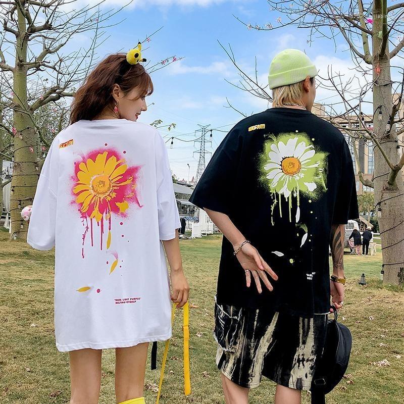 

Men's T Shirts Cotton Tshirts Short Sleeved O-neck Middle Length Tops Tees Summer 2022 Daisy T-shirt Men Women Korean Loose Couples Clothes, Black