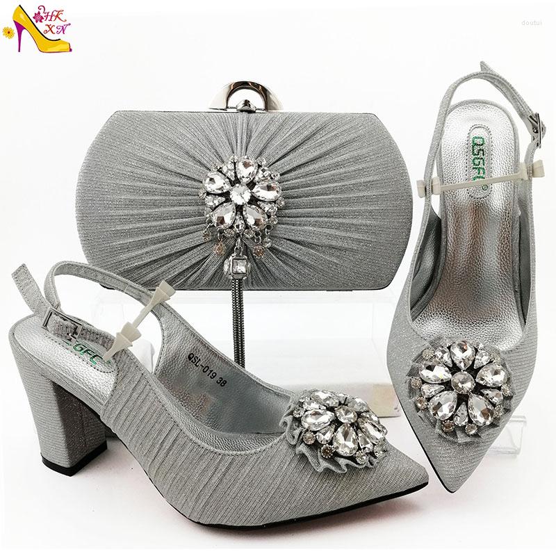 

Dress Shoes Summer Sold Very Well Nigeria Silver Super High-Heeled And Bags Set Elegant Steady Perfect For A Royal Wedding Party, Black
