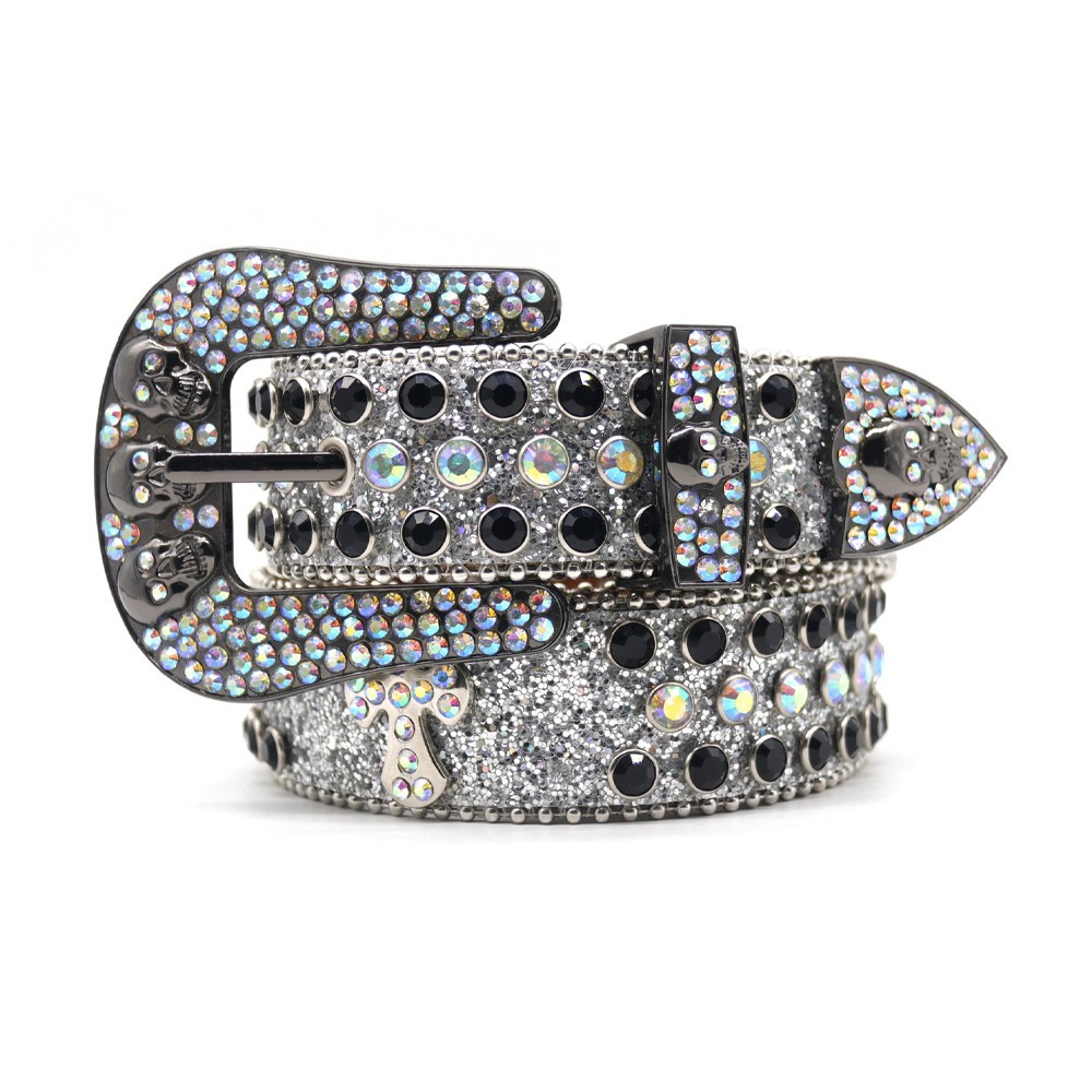 Ceinture Bb en strass pour hommes et femmes, ceinture de styliste en diamant brillant, tête de mort perlée, peau de serpent, personnalisée à la main