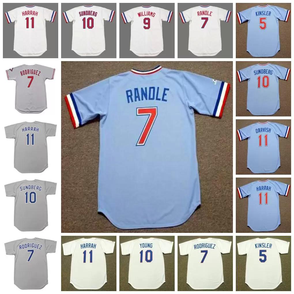 

Texas Vintage Baseball Jersey 5 IAN KINSLER 1980's 7 LENNY RANDLE 9 TED WILLIAMS 1972 10 JIM SUNDBERG 1981 MICHAEL YOUNG 1990's 11 TOBY HARR, 7 ivan rodriguez 1993 grey