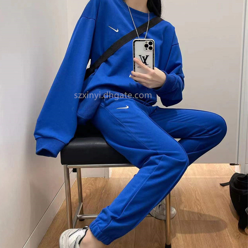 Ni ke DUPENew Fashion Clothing Solid Round Neck Long Sleeve Loose Pullover and Casual Pants Trousers Women&#039;s Tracksuits for Women-image-825474182
