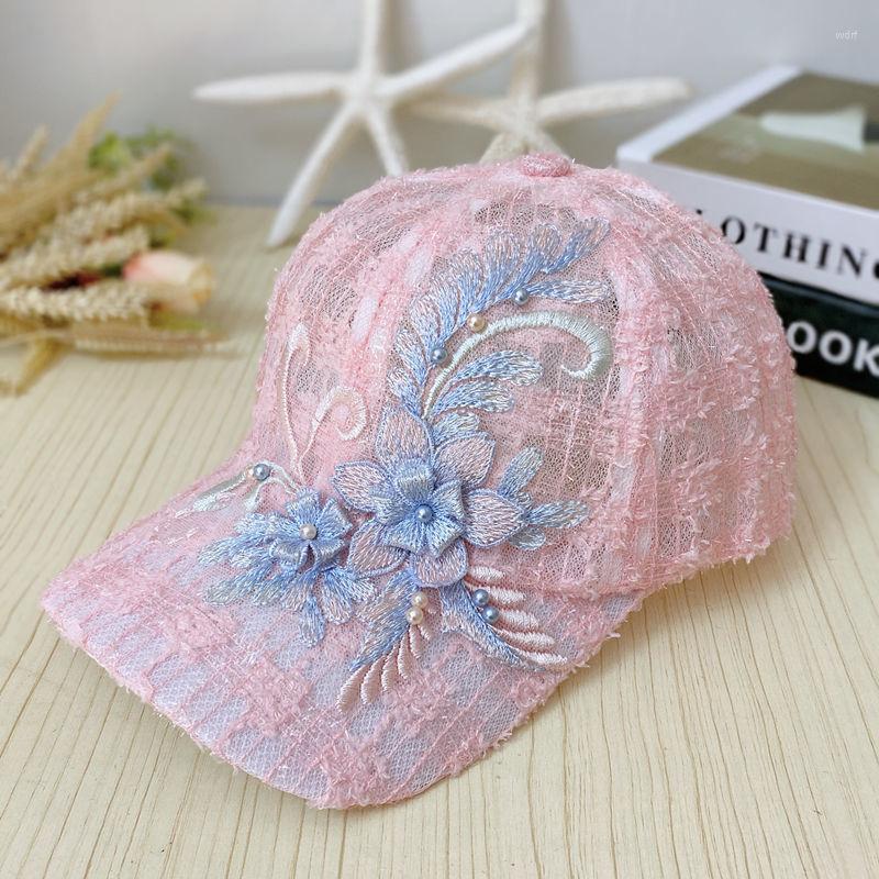 

Ball Caps Summer Autunm Thin Lace Cap Women's Embroidered Flower Breathable Baseball Korean Fashion Sunscreen Hat