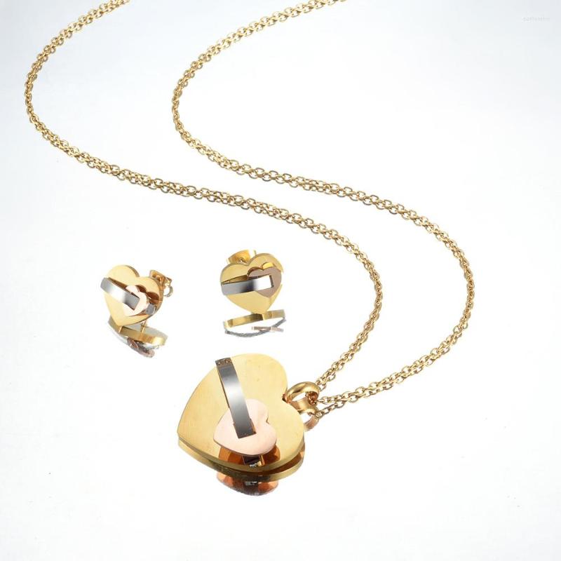 

Necklace Earrings Set 053 Jewelry For Women Gold Color Double Love Design Heart Stud Party 2022, Picture shown
