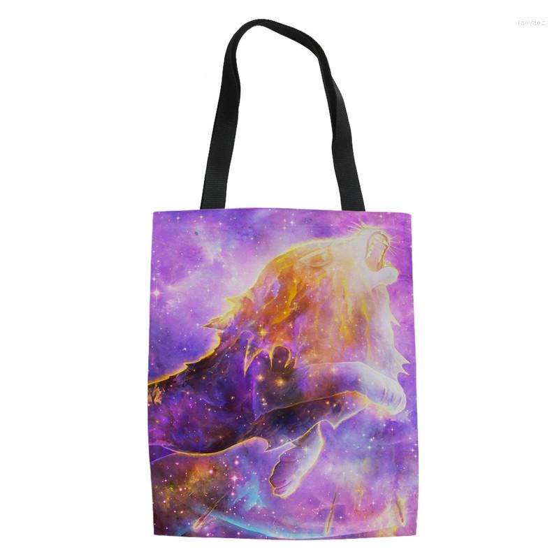 

Evening Bags Canvas Bag Starry Sky And Animal Pattern Reusable Grocery Shoulder Pouch Fashion Travel Storage Bolsa Reutilizable, Ha01262z22