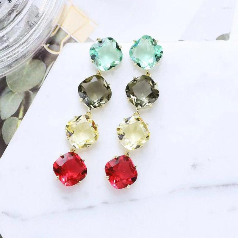 

Stud Earrings HIBRIDE Fashion Exquisite Design Water Drop Shape Colorful CZ Stone Earring For Women Party Gift Bijoux Femme E-252
