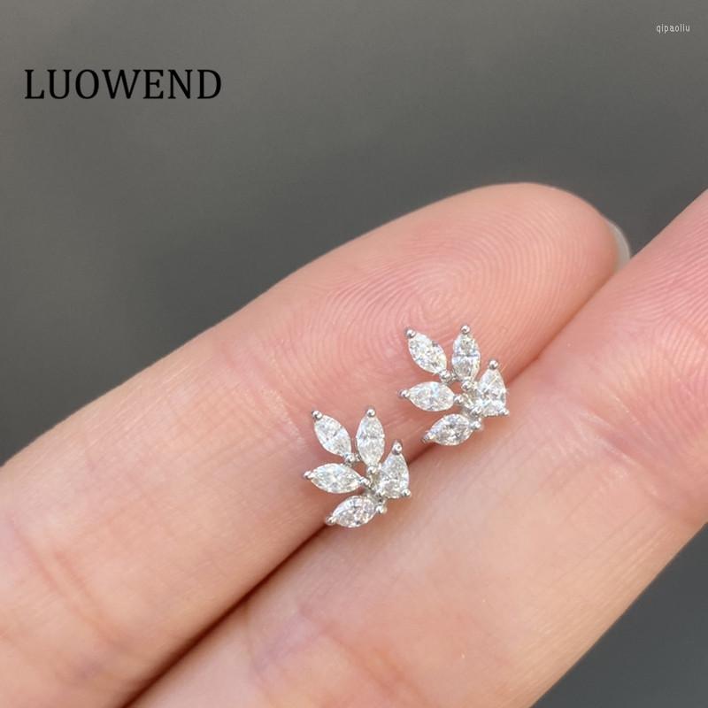 

Stud Earrings LUOWEND Real 18K White Gold Marquise Cut Natural Diamond Earring Fashion Leaves Shape For Women Party