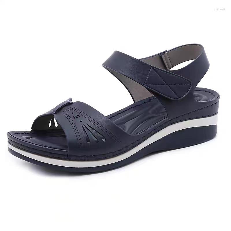 

Sandals Retro Women's Soft Platform Female Solid Color Women Casual Wedge Shoes Buckle Strap Hook Loop Ladies Sandal, Blue