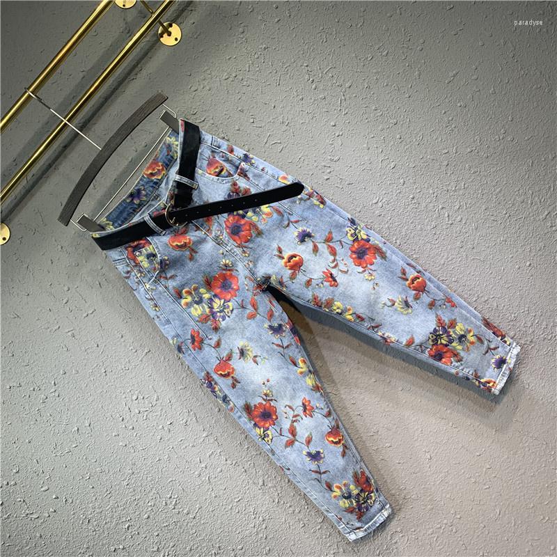 

Women's Jeans Pencil Vintage Printed Women 2022 Summer High Waist Slim Straight Harem Denim Pants Female Stretch Cargo Trousers Tide, Blue