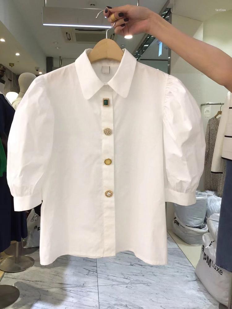 

Women' Blouses Fashion Design White Women Shirts Summer 2022 Puff Sleeved Button Elegant Office Lady Outwear Tops