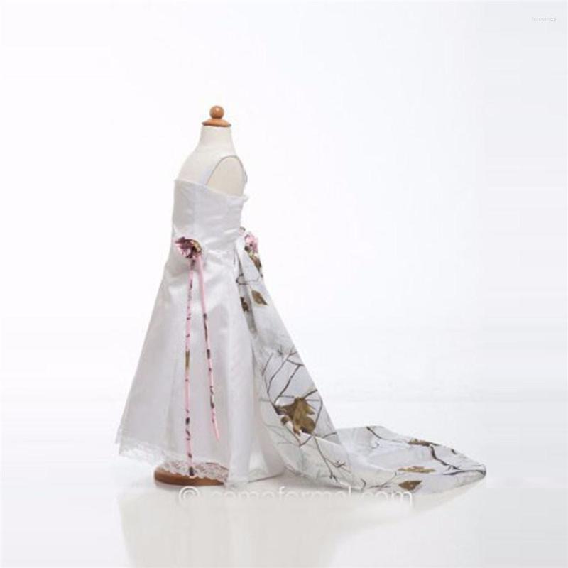 

Girl Dresses 2023 Cute Camo Flower With Detachable Train Lace Appliques Kids Formal Party Gowns White Real Tree, Black