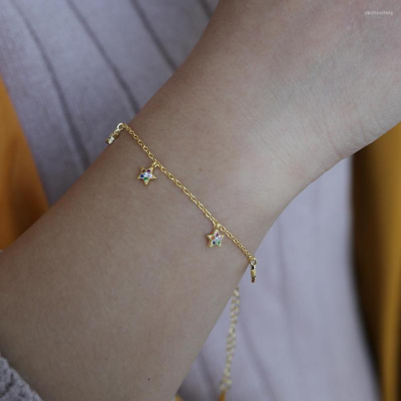 

Link Bracelets 2022 Arrival Gold Colorful Cz Star Charms Bracelet For Women Fashion Accessories &amp; Bangles