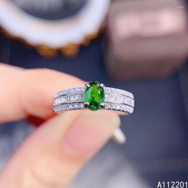 

Cluster Rings Fine Jewelry 925 Sterling Silver Inlaid With Natural Gemstone Luxury Vintage Oval Diopside Women's OL Style Ring Support
