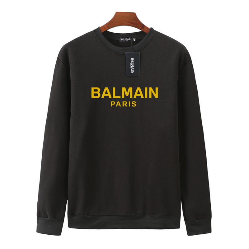 

Balmain Luxury Mens Long Sleeve Sweatshirt Simple Letter Print Solid Sweatshirt Fashion Brand Designer Crew Neck Pullover Top Black White Asian Size S-3XL