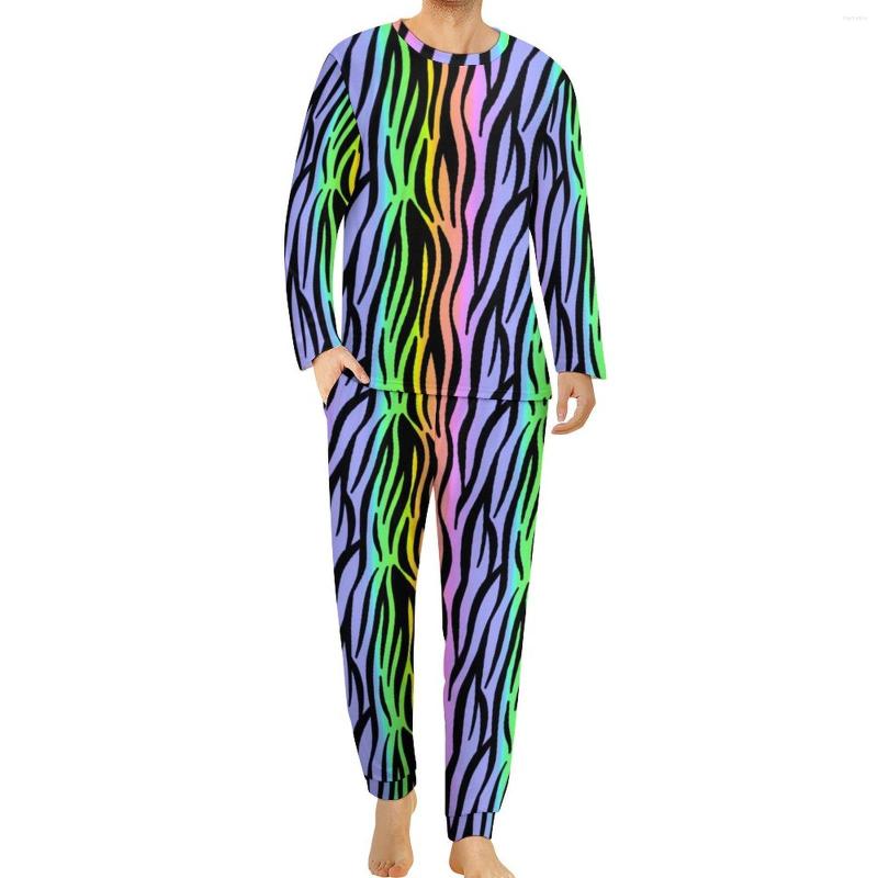

Men' Sleepwear Rainbow Tiger Print Pajamas Long Sleeve Colorful Stripes 2 Pieces Casual Pajama Sets Daily Men Romantic Oversized Nightwear, Style-12