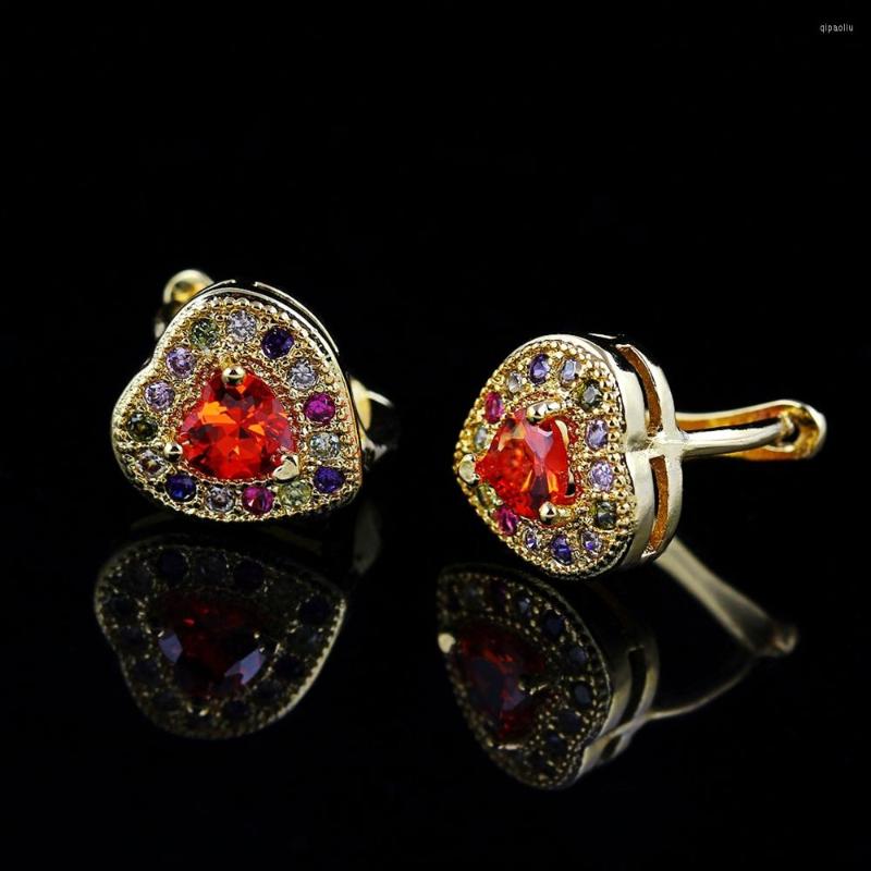 

Stud Earrings Multicolor Heart Yellow Gold Filled Beautiful Girls Women Gift