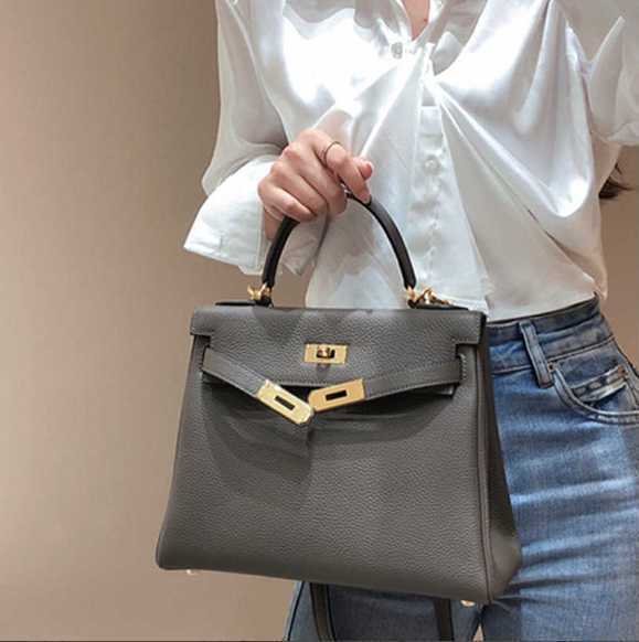 

Evening Bags Designer Handbag Women bags Kellies lychee pattern Togo calf leather 25 28 32cm portable single shoulder diagonal versatile buckle woman sdwwe, Tin gray (gold buckle;silver buckle)