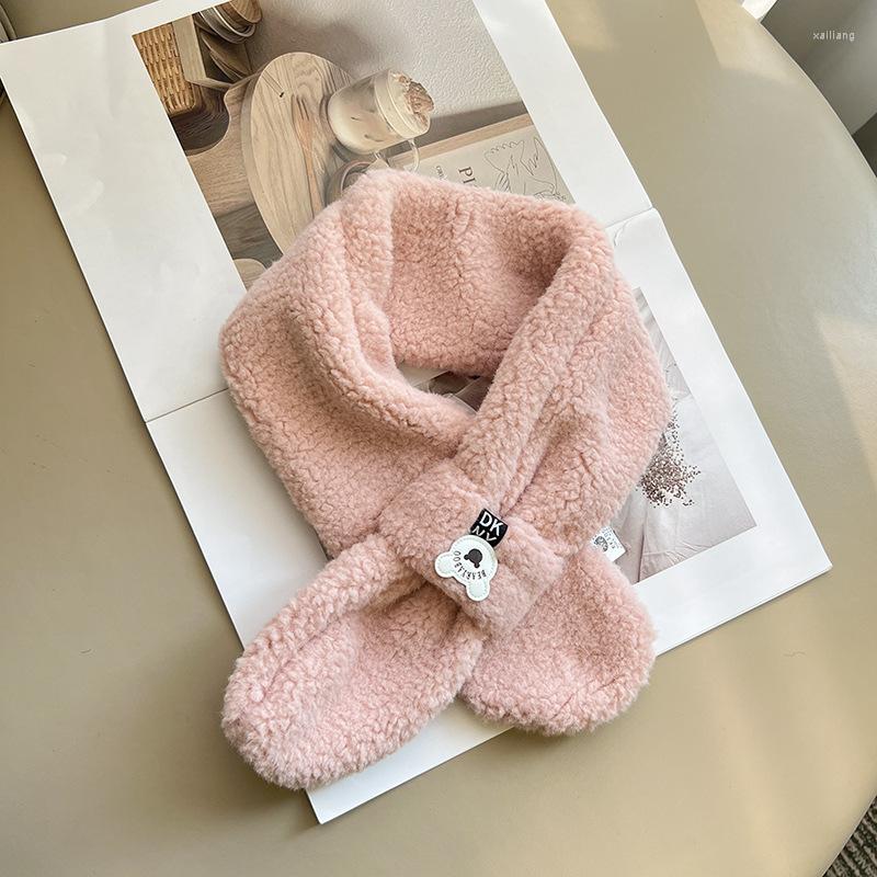 

Scarves Fashion Multicolor Autumn Solid Scarf Lamb Hair Cross For Kids Boy Winter Warm Neck Girls Scarfs Bufanda Invierno