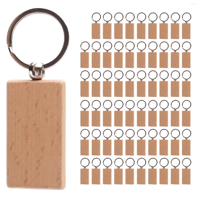 

Keychains 60Pcs Blank Rectangle Wooden Key Chain Diy Wood Tags Can Engrave Gifts
