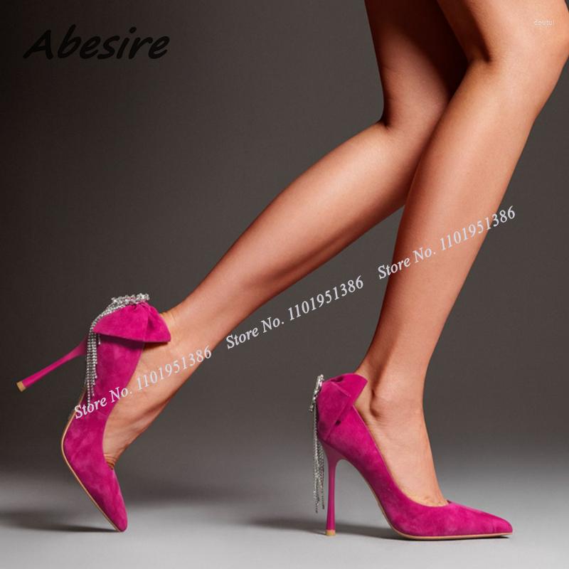

Dress Shoes Abesire Pink Back Tassel Pumps Bow Knot Stiletto Solid High Heels Women Fashion Party Sexy Big Size Zapatillas Mujer