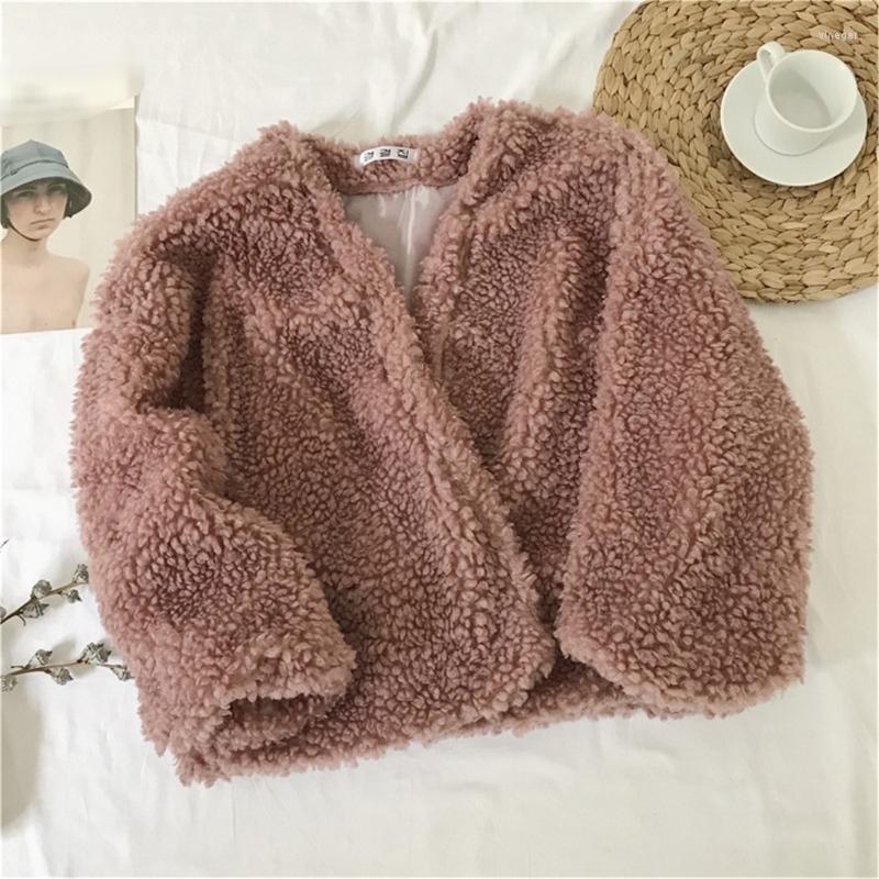 

Women's Vests Women Faux Lamb Wool Coat Winter Windproof Fleece Thickened Solid Color Design Long Sleeve Loose Jackets Female, Black