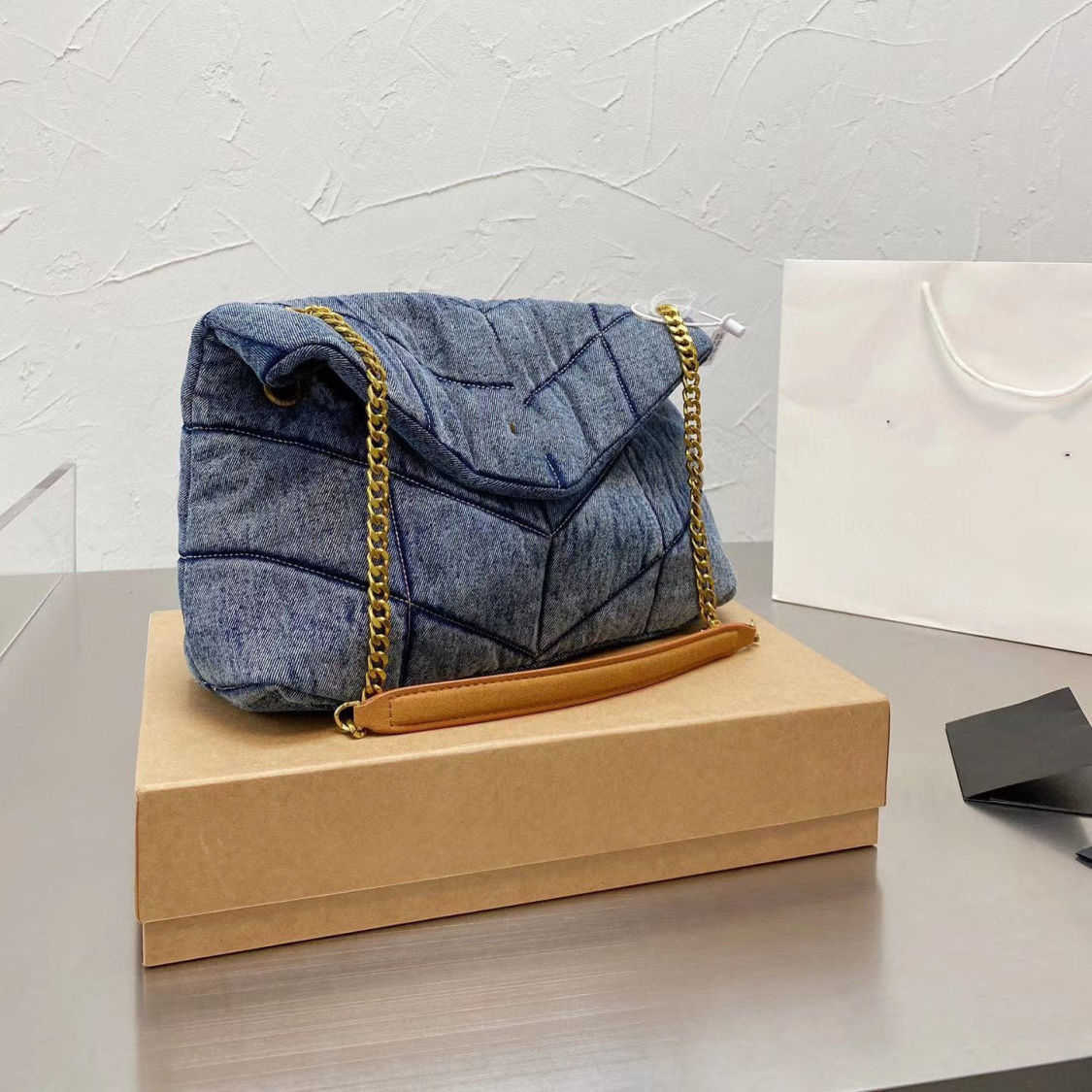 

Yslity crossbody purses designer bags YYSL woman handbags totes LOULOU suede high quality Kaia Niki luxuries designers women the tote bag Shoulder handbag NIEU, Denim blue