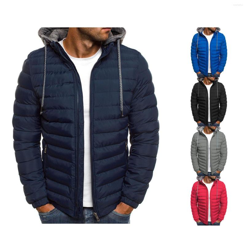 

Men' Down Hirigin Men Winter Jacket Solid Color Fashion Hooded Long Sleeves Zip-Up Outer Wear With Pockets For Boys 5 Colors