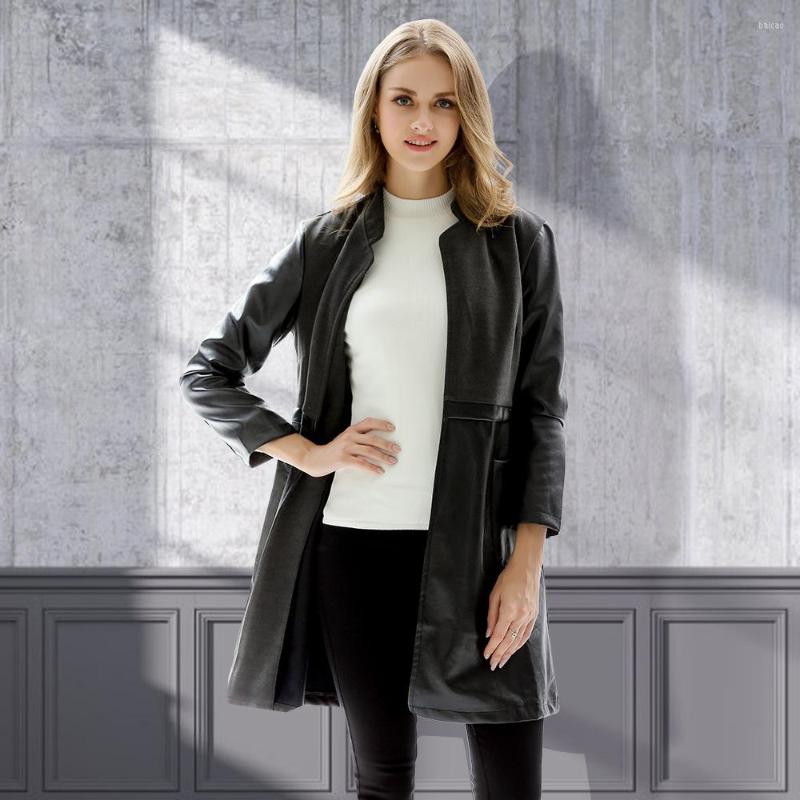 

Women's Leather Moto Jacket Women 2022 Spring Plus Size Women's Black Long Collar Slim Coats