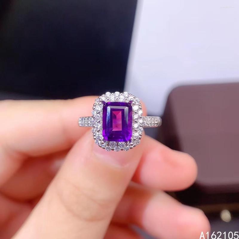 

Cluster Rings 925 Pure Silver Chinese Style Natural Amethyst Women's Luxury Rectangle Adjustable Gem Ring Fine Jewelry Support Detecti