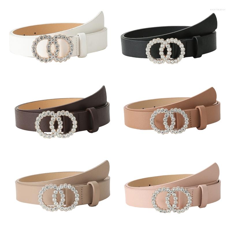 

Belts Double Circle Belt Jeans Waistband Rhinestone For PU Leather, Black